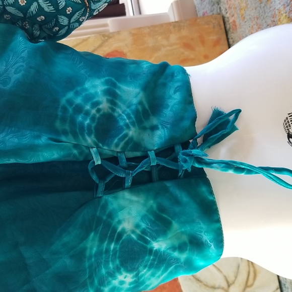 BEAUTIFUL Embroidery Beaded Ethnic Turquoise Silk SS Vintage Crop Top Jacket - Picture 9 of 16